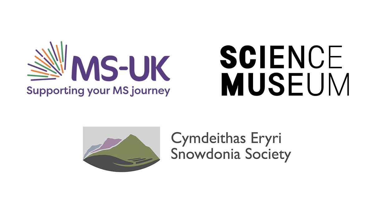 Logos for the Snowdonia Society, MS-UK, and the Science Museum
