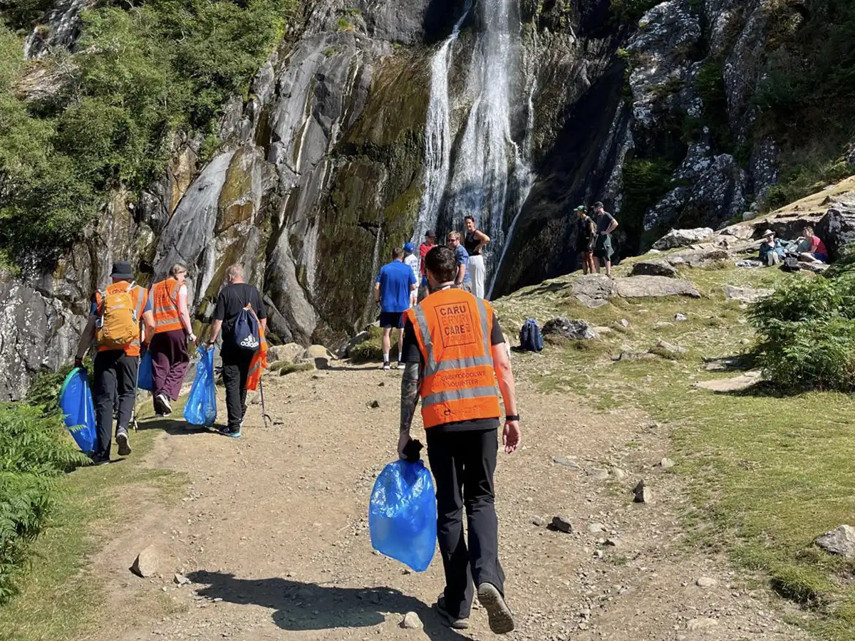 ReAgent Foundation team by a waterfall in Snowdonia